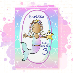 Carte 3e Anniversaire Ethnique Mermaid Dessin Animé Ador