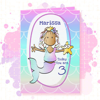 Carte 3e Anniversaire Ethnique Mermaid Dessin Animé Ador