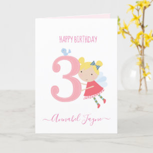 Carte 3e anniversaire fée, filles mignonnes personnalisé
