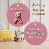 Carte 3e anniversaire fille mignonne ours en peluche et 
