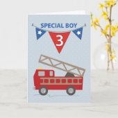 Carte 3e anniversaire, garçon, camion à feu (Fleur jaune)