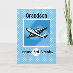 Carte 3e anniversaire, grand-fils, avion en bleu