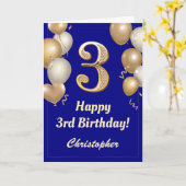 Carte 3e anniversaire Marine Bleu et Ballons d'or Confet (Fleur jaune)