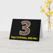 Carte 3e anniversaire : Nom + Motif Faux Wood Grain "3" (Fleur jaune)