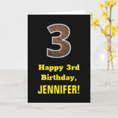 Carte 3e anniversaire : Nom, Motif Faux Wood Grain "3" (Fleur jaune)
