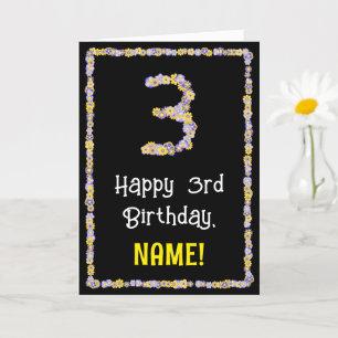 Carte 3e anniversaire : numéro de fleurs florales, nom p