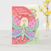 Carte 3e anniversaire, petite fille-papillon (Fleur jaune)