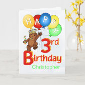 Carte 3e anniversaire Royal Teddy Bear (Fleur jaune)