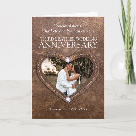 Carte 3e cristaux de cuir mariage anniversaire photo (Devant)