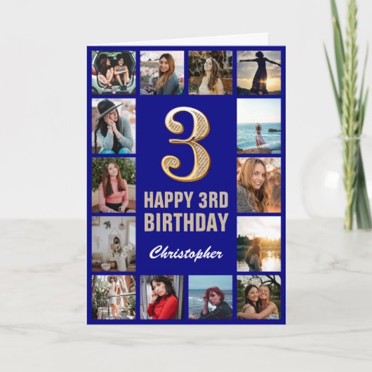 Carte 3e Joyeux Anniversaire Marine Blue & Gold Photo Co (Devant)