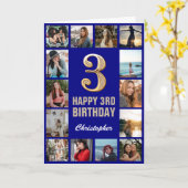 Carte 3e Joyeux Anniversaire Marine Blue & Gold Photo Co (Fleur jaune)