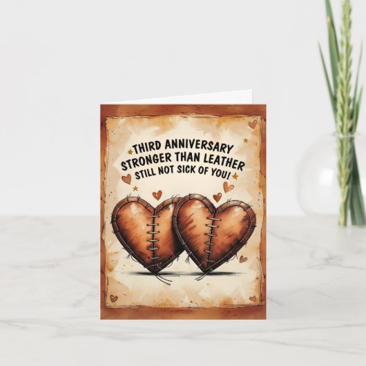 Carte 3e mariage anniversaire stonge que cuir (Devant)