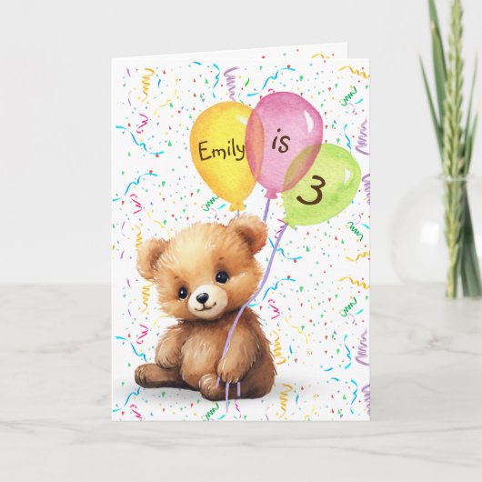 Carte 3e Ours d'anniversaire avec nom personnalisé (Devant)