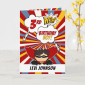 Carte 3ème anniversaire Boy Superhero Thème de bande des (Fleur jaune)