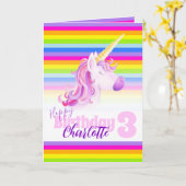 Carte 3ème anniversaire de l'arc-en-ciel Unicorn c (Fleur jaune)