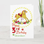 Carte 3ème Étoiles de cheval de basculage d'anniversaire<br><div class="desc">Rêvez, volez, montez, imaginez, atteignez pour les étoiles ! Étoiles colorées uniques d'équitation de basculage pour le 3ème anniversaire d'un petit-fils très spécial. Vous pouvez utiliser le modèle pour personnaliser le nom sur la carte. Le vers intérieur peut également être personnalisé utilisant le modèle fourni. L'art et la conception originaux...</div>