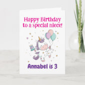 Carte 3rd, 4th, 5th, 6th Birthday Niece, Cute Unicorn (Devant)