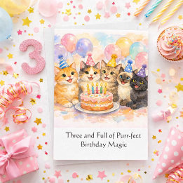 Carte 3rd Birthday Card for Girls Cute Watercolor Cat 