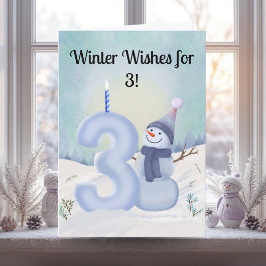 Carte 3rd Birthday Snowman with Snowy Three