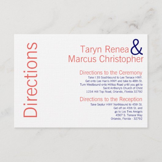 Carte 3x5 Direction Coral Navy Blue Nom Chevron (Devant)