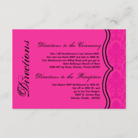 Carte 3x5 Directions Hot Pink Bla Damask Lace Prin (Devant)
