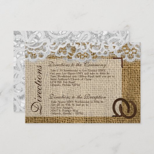 Carte 3x5 Mariage Chaussures Cheval sur Burlap (Devant / Derrière)