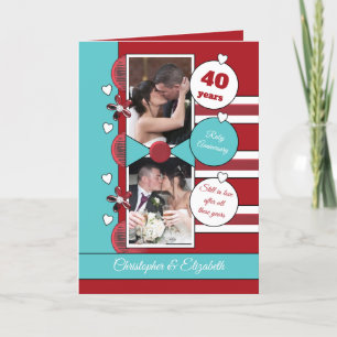 Carte 40 ans Rubis anniversaire rouge et vert photo