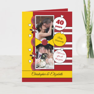 Carte 40 ans Ruby anniversaire rouge et jaune photo