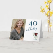 Carte 40 & Classy Red Wine 40th Birthday Photo (Fleur jaune)
