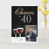 Carte 40 Elégant vin rouge Photo 40e Anniversaire (Fleur jaune)