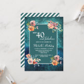 Carte 40 et fabuleuse fête d'anniversaire Turquoise rose (Devant/Arrière en situation)