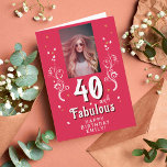 Carte 40 & Fabulous Foliage Magent 40th Birthday Photo<br><div class="desc">40 and Fabulous Foliage Magenta 40th Birthday Photo Card. 40 and fabulous text in trendy white script with a name and white foliage on a vivid magenta background. Personalize it with your photo,  your name and the age. Add your text inside the card or erase it.</div>