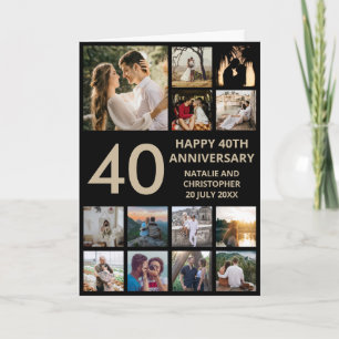 Carte 40e anniversaire 13 photo Collage noir et or
