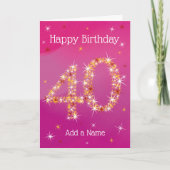 Carte 40e anniversaire - 40 ans - Nombre d'étoiles - ros (Devant)