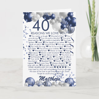 Carte 40e anniversaire 40 raisons Nous vous aimons Bleu