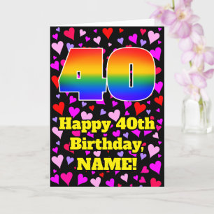 Carte 40e anniversaire : Amour Hearts Motif, Arc en ciel