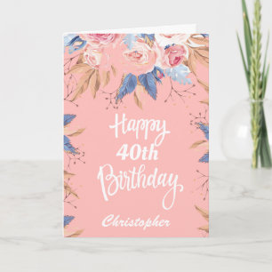 Carte 40e anniversaire Aquarelle Botanique Rose Floral