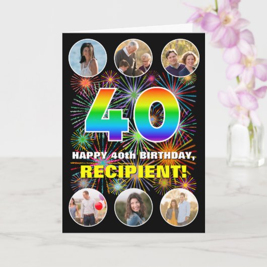 Carte 40e anniversaire : Arc en ciel amusant #, Nom pers (Orchidée)