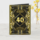 Carte 40e anniversaire Art Déco Gold Black Great Gatsby (Fleur jaune)