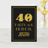 Carte 40e anniversaire ~ Art Déco Inspiré Look "40" & No (Fleur jaune)