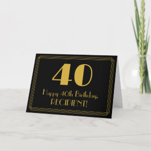 Carte 40e anniversaire : Art Déco Inspiré Look "40" + No