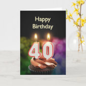 Carte 40e anniversaire avec gâteau et bougies (Fleur jaune)
