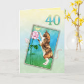 Carte 40e anniversaire avec un chat ludique (Fleur jaune)