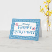 Carte 40e anniversaire, Blue Check Gingham Pattern (Fleur jaune)