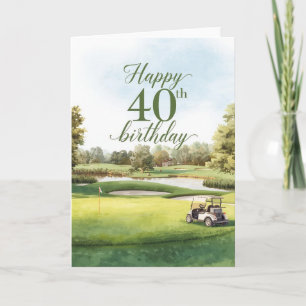 Carte 40e anniversaire de golf avec chariot de golf sur