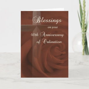 Carte 40e anniversaire de l'ordination, Rose rouge et cr