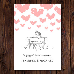 Carte 40e anniversaire de mariage Couple marié coeurs