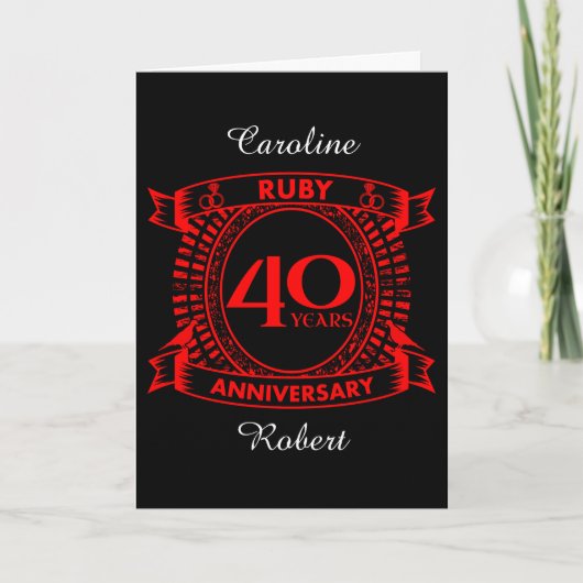 Carte 40e anniversaire de mariage crête de rubis (Devant)