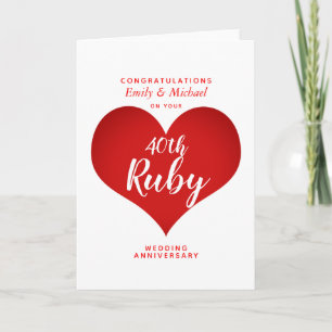 Carte 40e anniversaire de mariage RUBY personnalisé