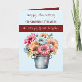 Carte 40e anniversaire de Ruby fleurs bordeaux bleu (Devant)